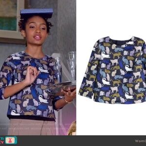 SOLD H&M Cropped Cat Print 3/4 Sleeve Blouse with Pleat 6